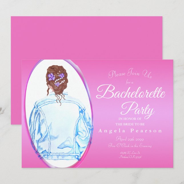 Invitation Aquarelle vintage Jean Jacket Bachelorette (Devant / Derrière)