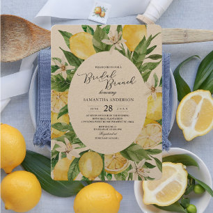 Invitation Aquarelle Vintage Kraft Cadre citrons jaunes