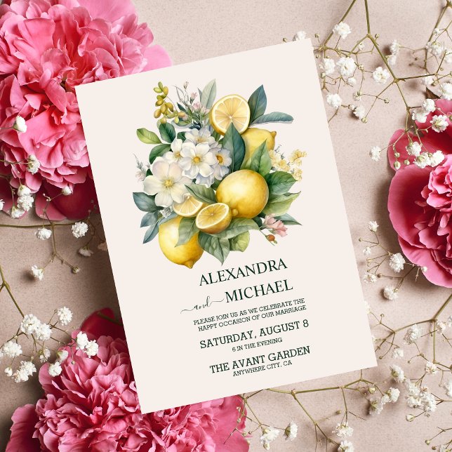 Invitation Aquarelle vintage Mariage d'agrumes d'été (Créateur téléchargé)