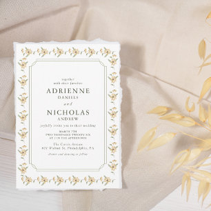 Invitation Aquarelle vintage Mariage Floral Jaune