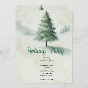 Invitation Aquarelle vintage or Noël Pine Tree