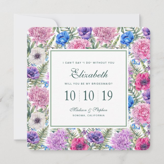 Invitation Aquarelle Vintage| Peony - Bridesmaid (Devant)