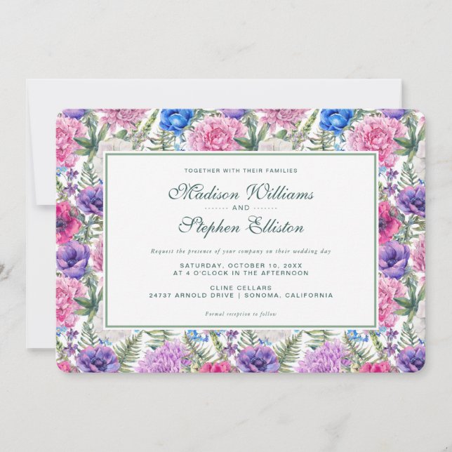 Invitation Aquarelle Vintage| Peony - Mariage (Devant)
