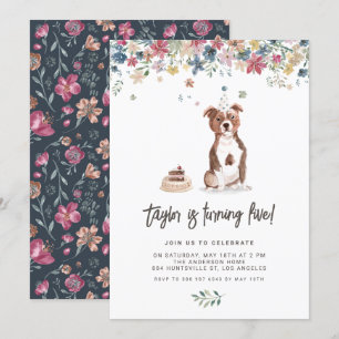 Invitation Aquarelle vintage Pitbull Chien fête d'anniversair