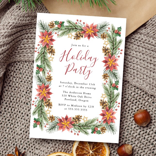 Invitation Aquarelle vintage Poinsettia Fête de Vacances (Créateur téléchargé)