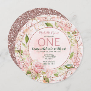 Invitation Aquarelle vintage rose or Floral Premier anniversa