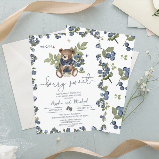 Invitation Aquarelle Vintage Teddy Berry baby shower doux (Créateur téléchargé)