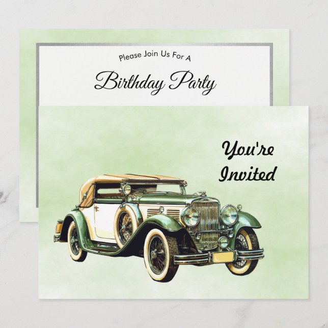 Invitation Aquarelle vintage verte (Devant / Derrière)