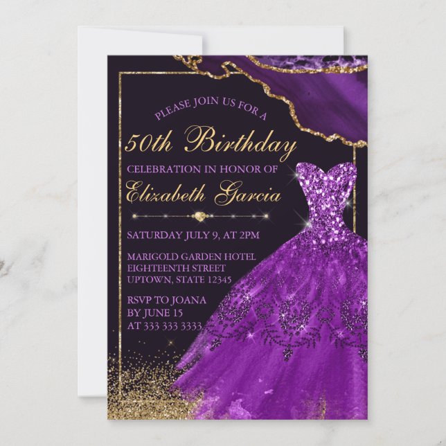 Invitation Aquarelle violet agneau Robe Anniversaire (Devant)