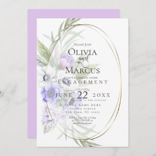 Invitation Aquarelle Violet Anémonique Floral Oval Frame