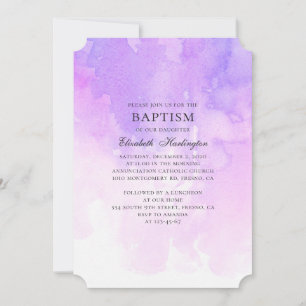 Invitation Aquarelle violet baptême. Lavande simple moderne