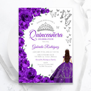 Invitation Aquarelle violet blanc argent Floral Quinceanera