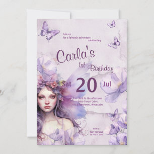 Invitation Aquarelle violet blanc blanc Fairy Anniversaire In