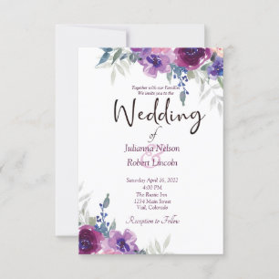 Invitation Aquarelle violet et mauve fleurs mariage invita