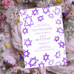 Invitation Aquarelle violet étoile de David Bar Bat mitzvah<br><div class="desc">Carte de plaisir idéale pour annoncer un bat mitzvah, bar mitzvah ou toute autre célébration juive! L'aquarelle faite à la main pour vous à l'avant et à l'arrière! ENTIÈREMENT PERSONNALISABLE ! Cliquez sur "Personnaliser" ci-dessus pour modifier le texte. Cliquez sur "modifier à l'aide de l'outil de conception" pour ajuster les...</div>