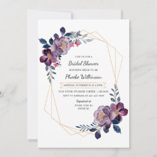Invitation Aquarelle violet Fête des mariées florale