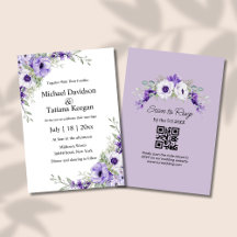 aquarelle violet fleuri code qr rsvp mariage