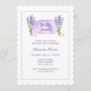 Invitation Aquarelle violet Fleurs de Lavande Française Anniv
