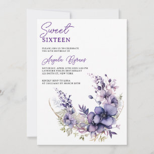 Invitation Aquarelle violet fleurs demi-cercle