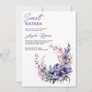 Invitation Aquarelle violet fleurs demi-cercle