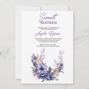 Invitation Aquarelle violet fleurs demi-cercle