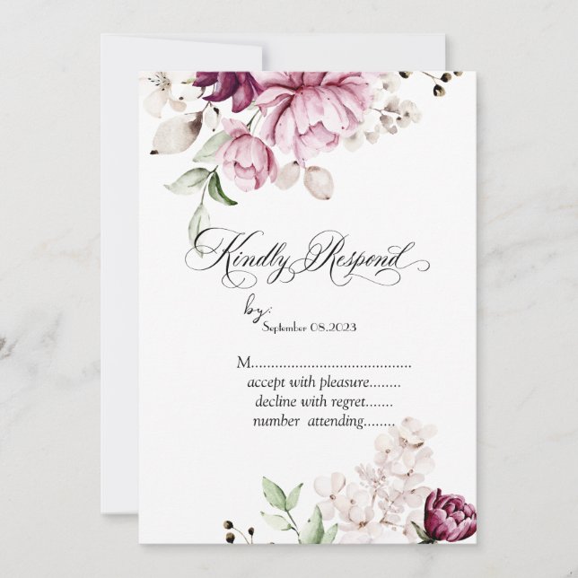 Invitation Aquarelle Violet Fleurs RSVP (Devant)