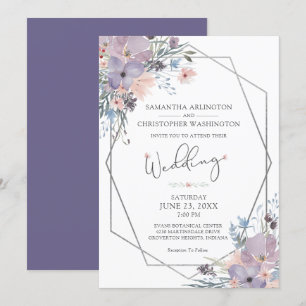 Invitation Aquarelle violet Fleurs sauvages floraux géométriq