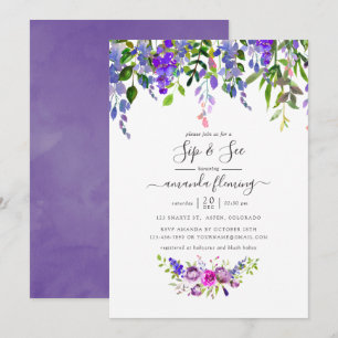 Invitation Aquarelle Violet Floral Sip et voir