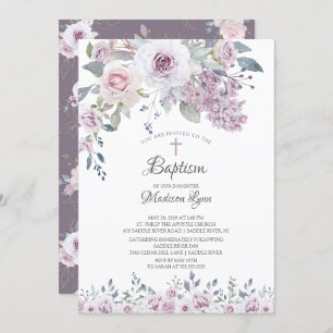 Invitation Aquarelle Violet Flowers Baptême