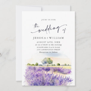 Invitation Aquarelle violet lavande Mariage de champ photo QR