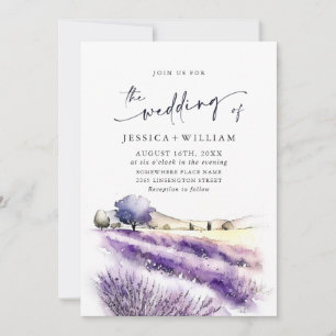 Invitation Aquarelle violet Mariage de champ Lavender Code QR