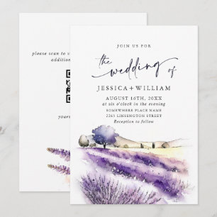 Invitation Aquarelle violet Mariage de champ Lavender Code QR