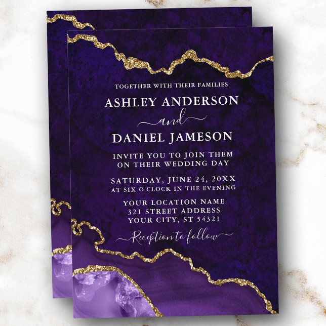 Invitation Aquarelle violet or marbre Agate Géode Mariage (Customize to change text size or text style.)