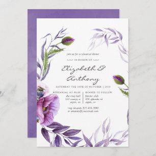 Invitation Aquarelle Violet Pavot Floral Dîner de répétition
