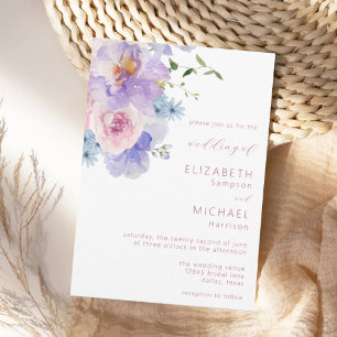 Invitation Aquarelle violet rose vif Mariage Floral