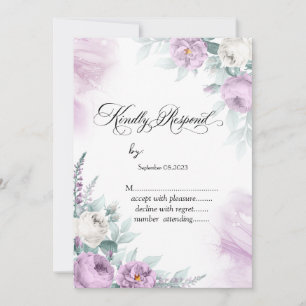 Invitation Aquarelle violet Roses Pois RSVP