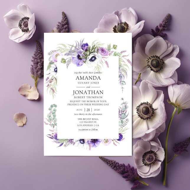 Invitation Aquarelle violet roux Mariage Floral (Créateur téléchargé)