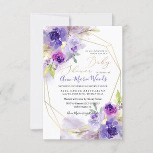 Invitation Aquarelle violet violet Baby shower des pivoines