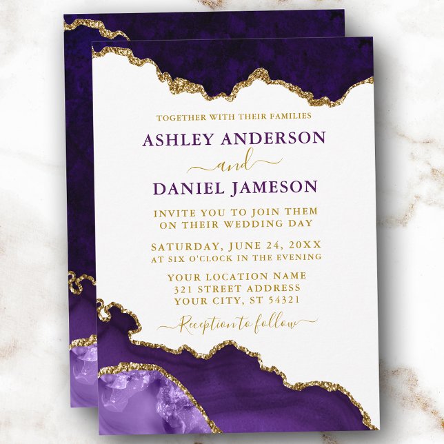 Invitation Aquarelle violet violet or marbre Mariage (Customize to change text size, color or text style.)