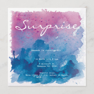 Invitation Aquarelle violette et bleu Surprise Anniversaire