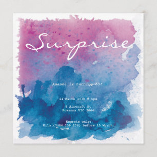 Invitation Aquarelle violette et bleue Surprise Anniversaire