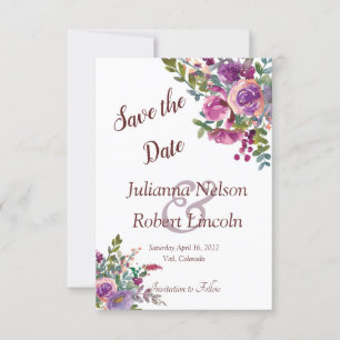 Invitation Aquarelle violette et rose Eggplant enregistrer la