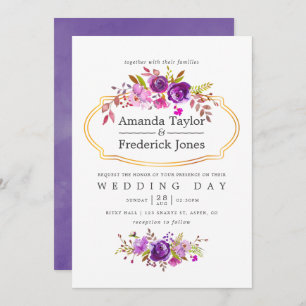 Invitation Aquarelle violette et violet Mariage floral Invite