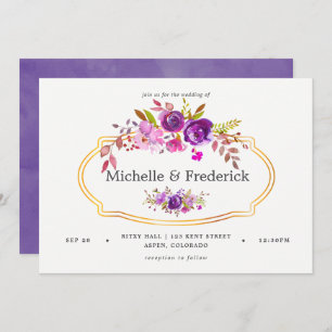 Invitation Aquarelle violette et violet Mariage floral Invite