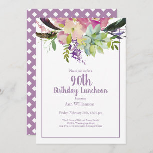 Invitation Aquarelle violette Floral 90e anniversaire