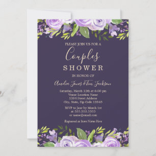 Invitation Aquarelle violette Floral Mariage Couples Douche