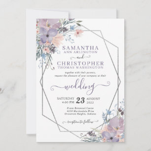 Invitation Aquarelle violette Floral Mariage géométrique