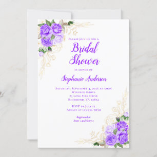 Invitation Aquarelle violette Florale Fête des mariées or