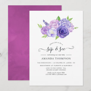 Invitation Aquarelle violette florale Sip et voir