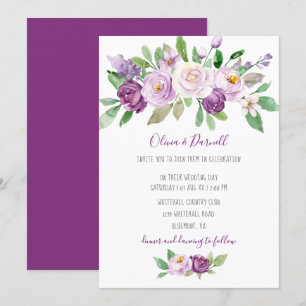 Invitation Aquarelle violette Lavande Mariage Floral